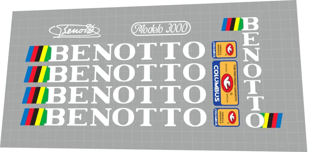 1987 Benotto Modelo 3000 White Frame Decal Set