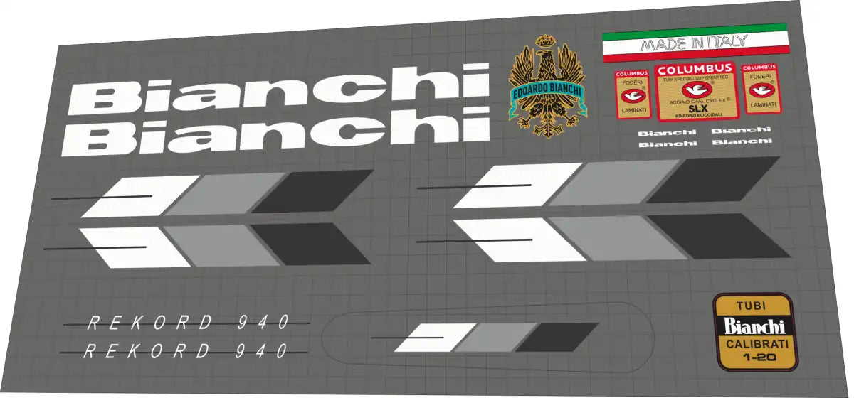 1988 Bianchi Rekord 940 White Frame Decal Set