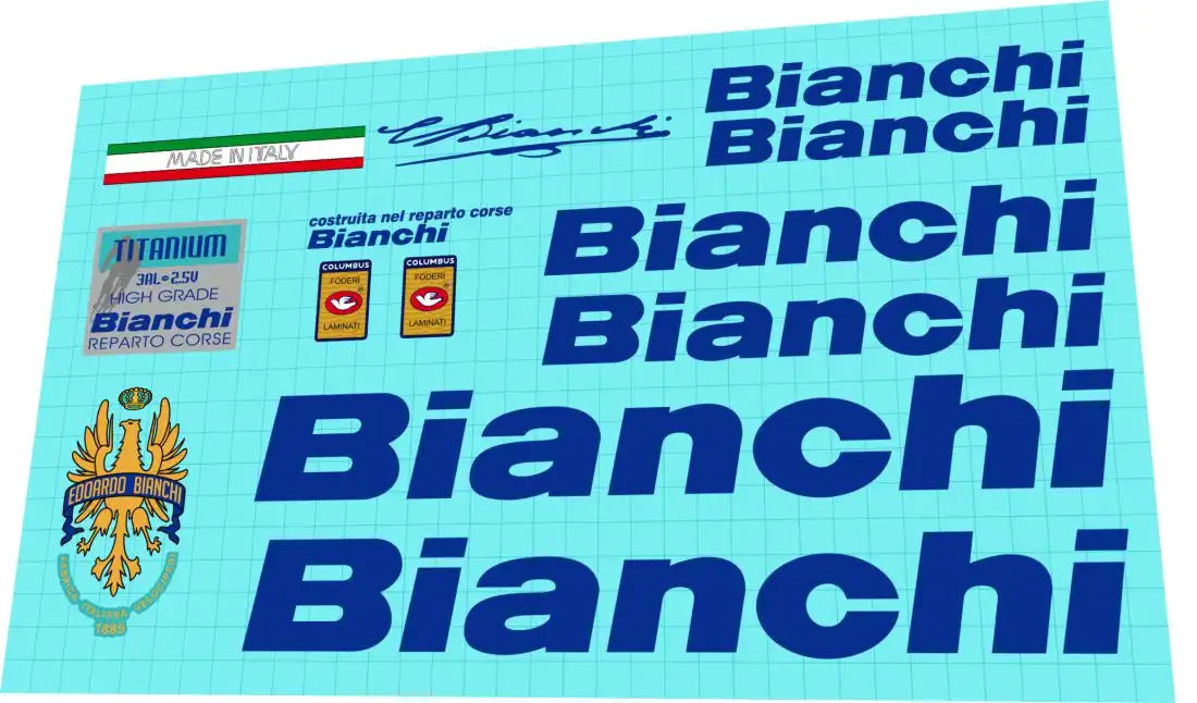 1997 Bianchi Titanium Megatube Blue Frame Decal Set