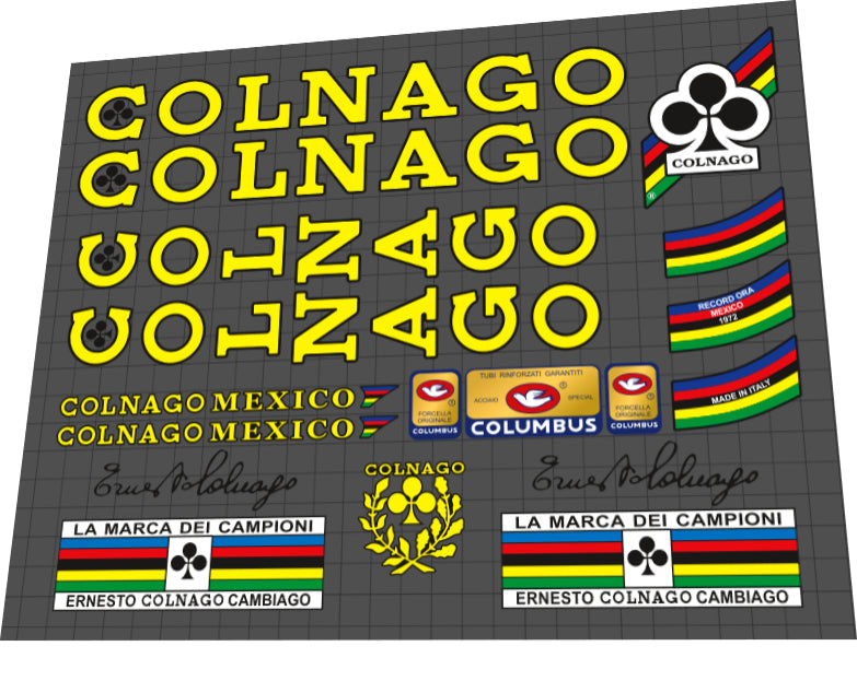 1970s Colnago Mexico Yellow Black Outline Frame Decal Set