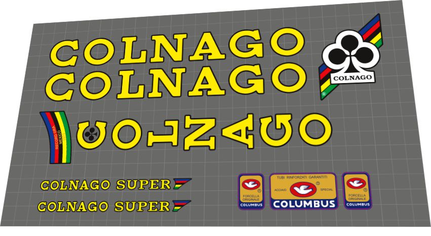 1979 Colnago Super Yellow Black Contour Frame Decal Set