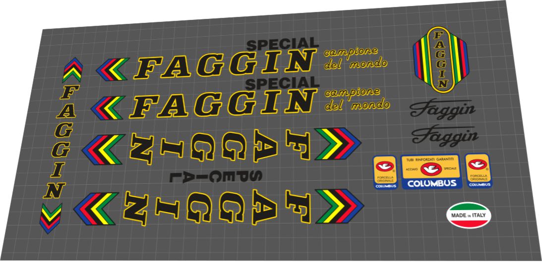 1980 Faggin Special Black Yellow Outline Frame Decal Set