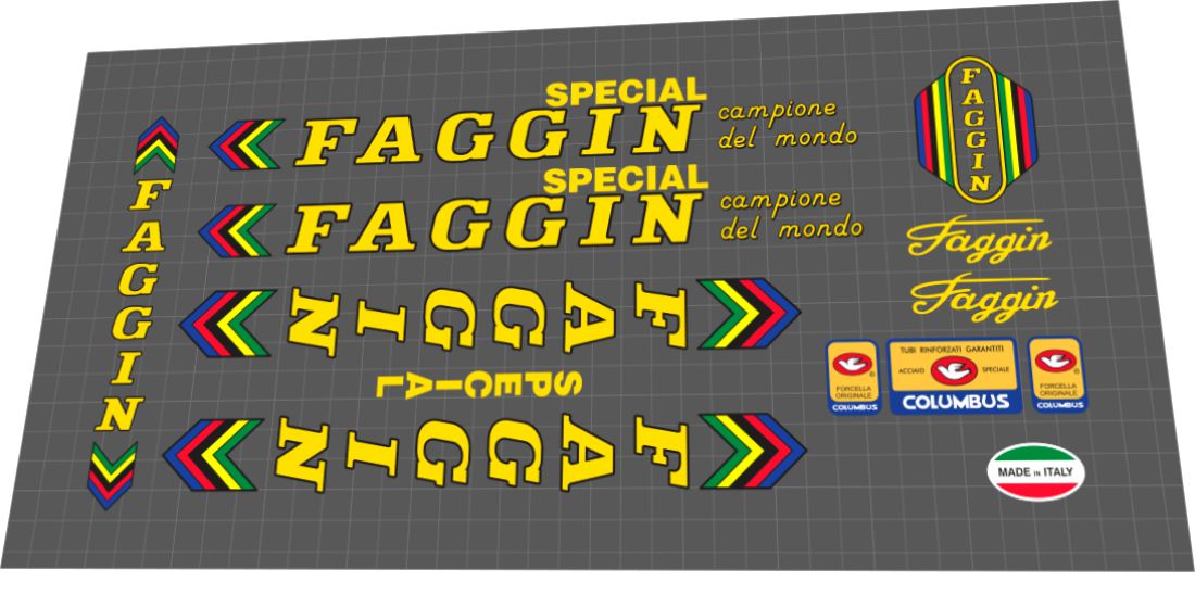 1980 Faggin Special Yellow Black Outline Frame Decal Set