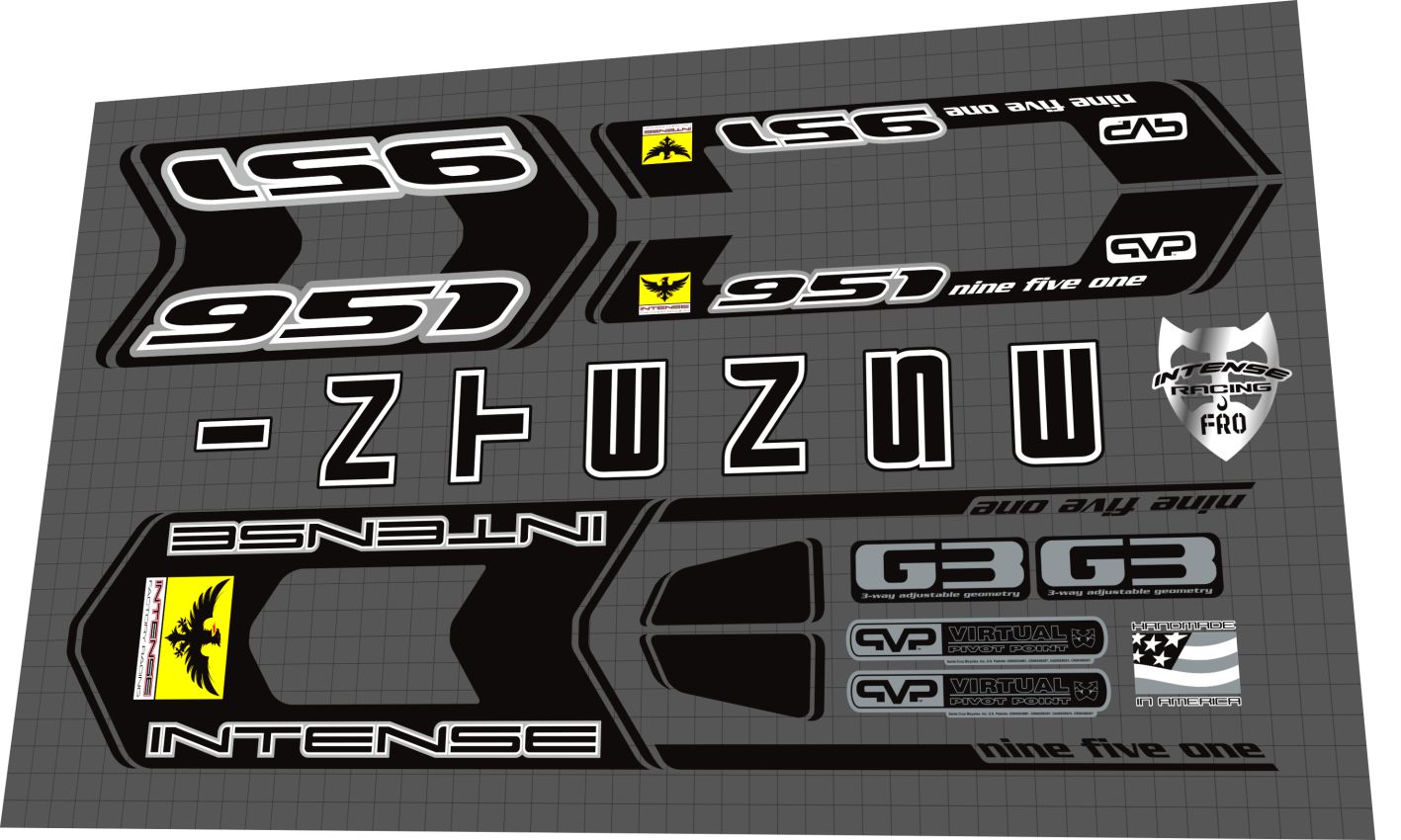 2009 Intense 951 FRO Black Frame Decal Set
