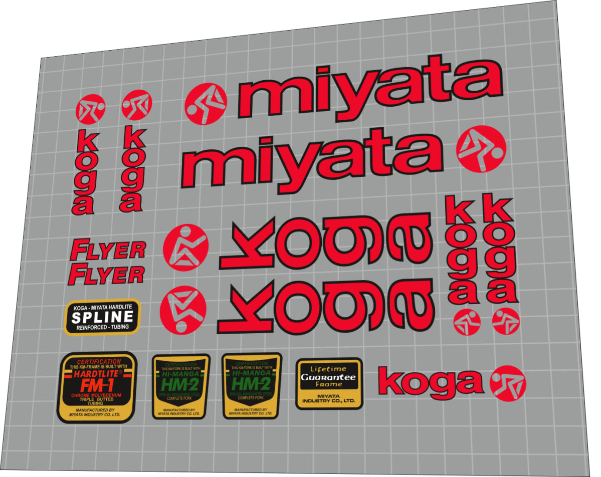 1993 Koga Miyata Flyer Red Frame Decal Set