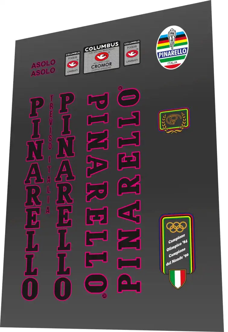 1988 Pinarello Asolo Black-Pink Frame Decal Set