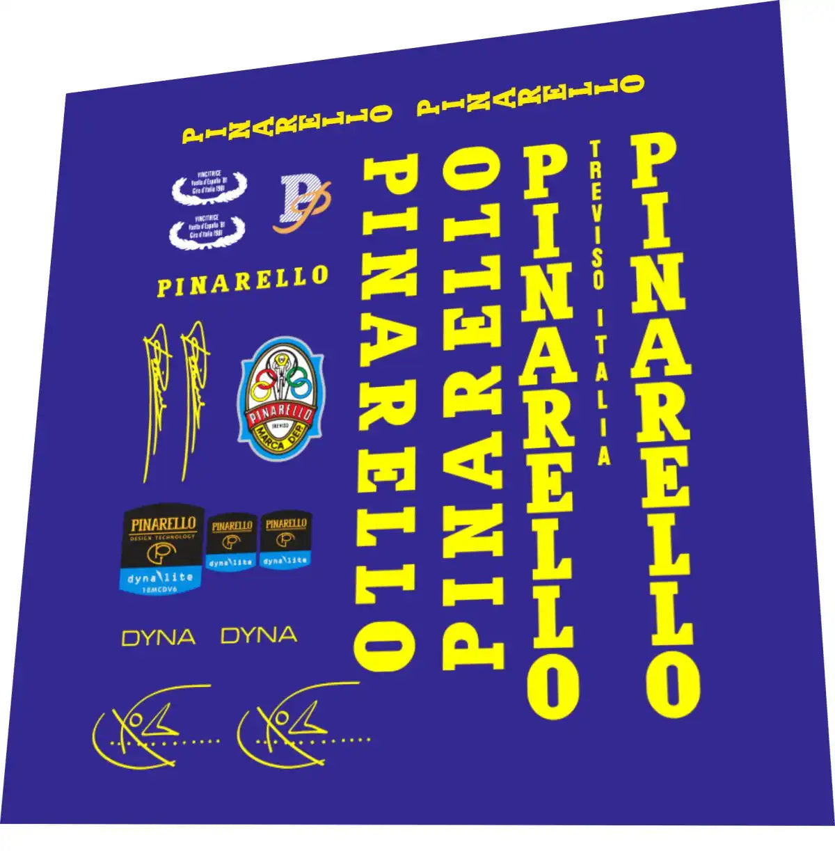 1995 Pinarello Dyna Yellow Frame Decal Set