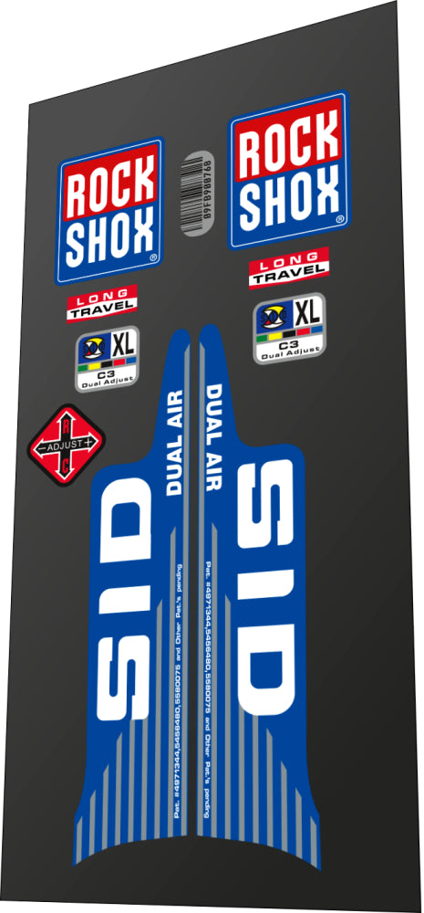 1999 Rock Shox SID XL Dual Air Blue Fork Decal Set