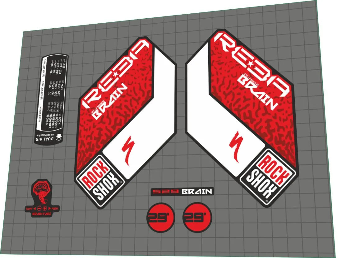 2014 Rock Shox Reba Brain 529 Red Fork Decal Set