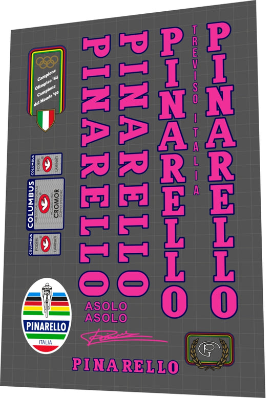 Pinarello Asolo Pink-Blue Frame Decal Set - 1989