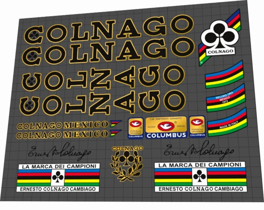 Colnago Mexico Black Gold Outline Frame Decal Set - 1970s
