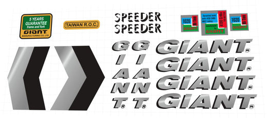 Giant Speeder Silver/Black Frame Decal Set - 1990