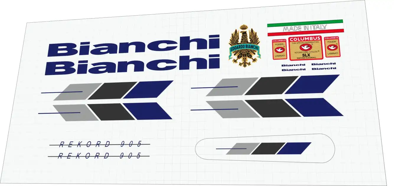 1988 Bianchi Rekord 905 Blue Frame Decal Set