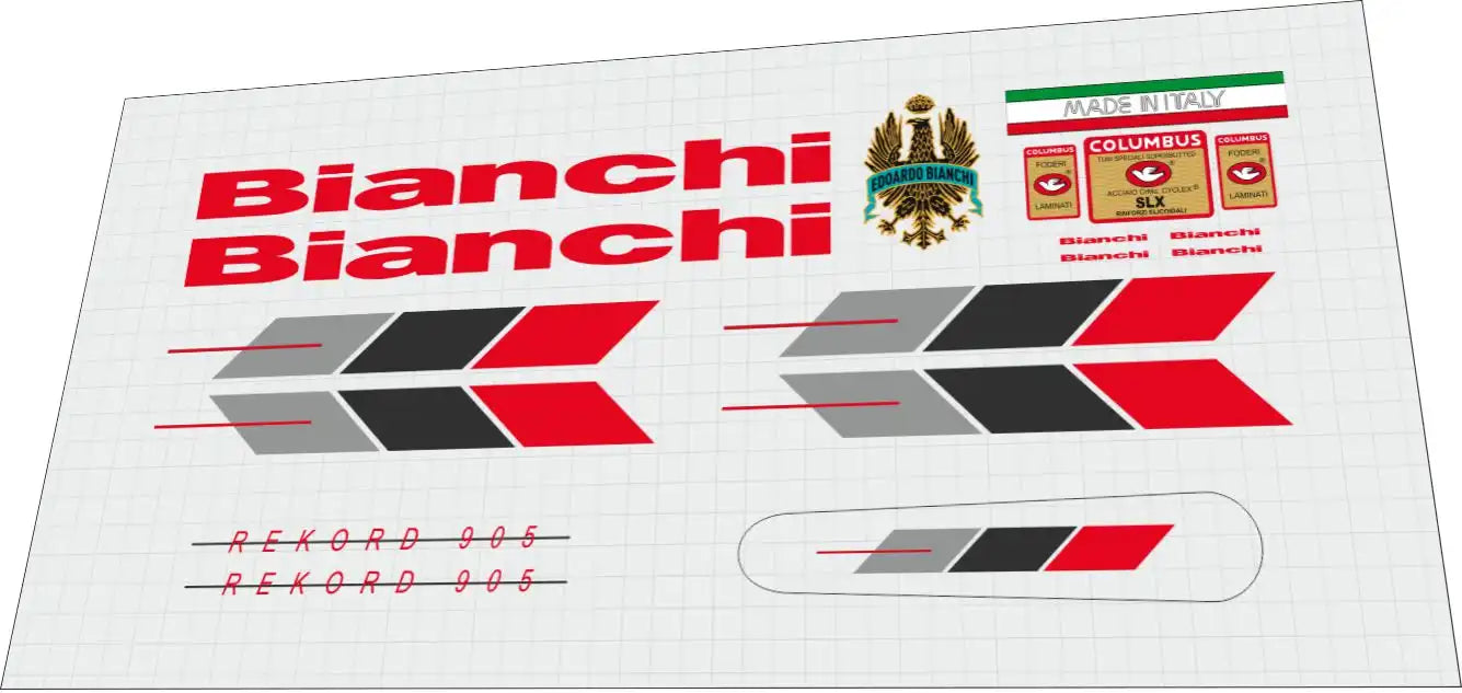 1988 Bianchi Rekord 905 Red Frame Decal Set