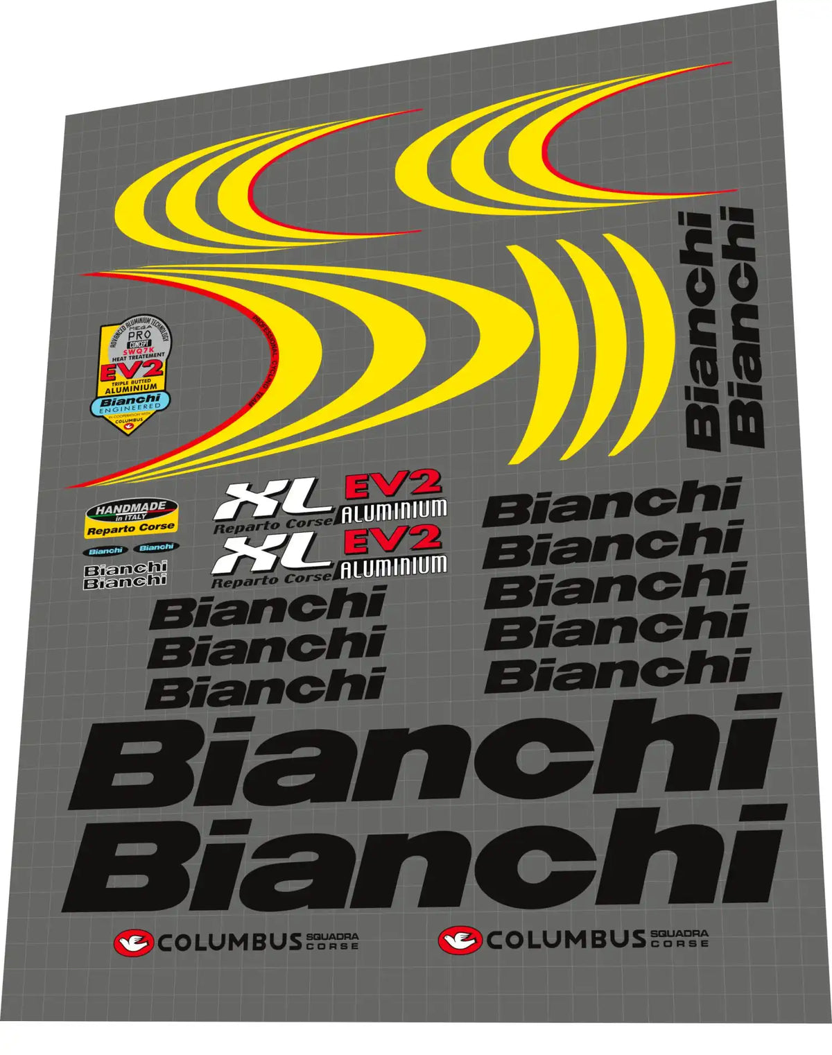 Bianchi XL EV2 Black/Yellow Frame Decal Set