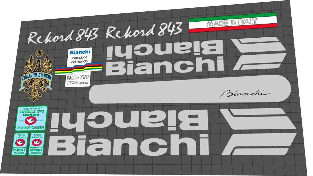 Bianchi Rekord 843 Silver Frame Decal Set