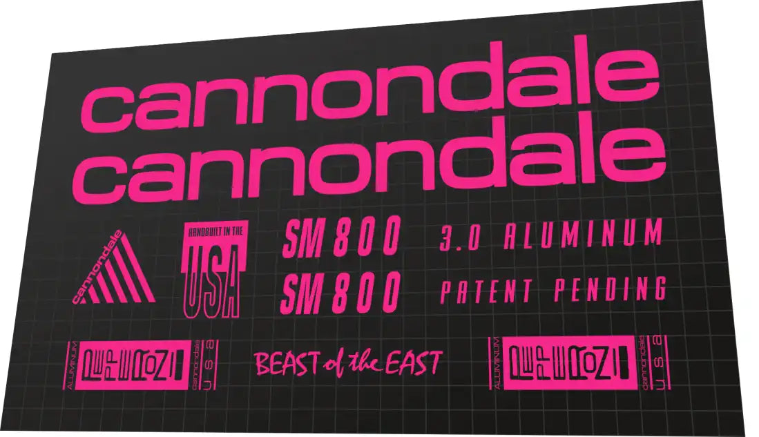 1990 Cannondale SM 800 Pink Frame Decal Set