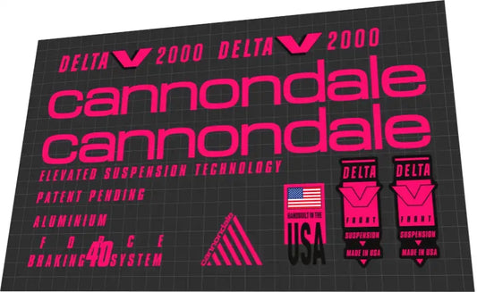 1992 Cannondale Delta V2000 Neon Pink Frame Decal Set