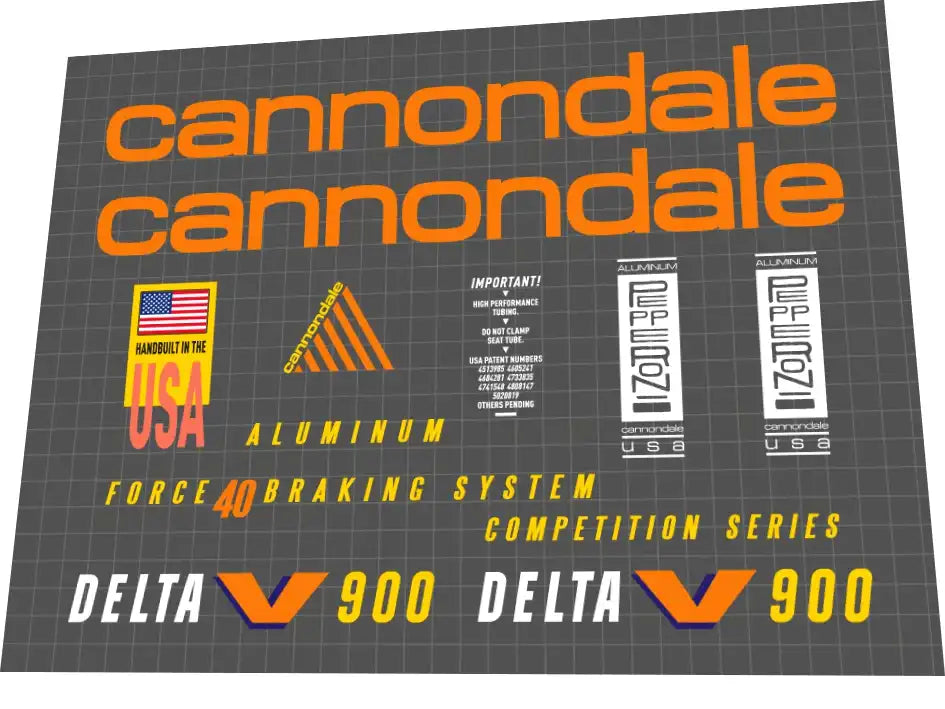1992 Cannondale Delta V900 Orange Frame Decal Set