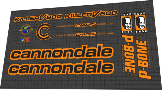 1998 Cannondale Killer V800 Black-Orange Frame Decal Set