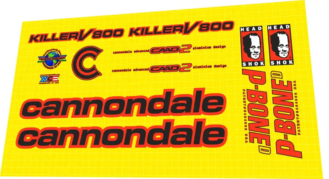 1998 Cannondale Killer V800 Black-Red Frame Decal Set