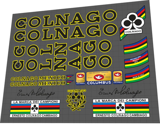1970s Colnago Mexico Black Yellow Outline Frame Decal Set