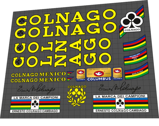 1970s Colnago Mexico Yellow Black Outline Frame Decal Set