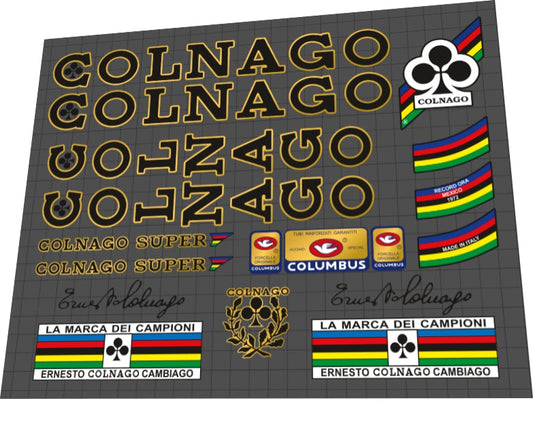 1970s Colnago Super Black Gold Outline Frame Decal Set