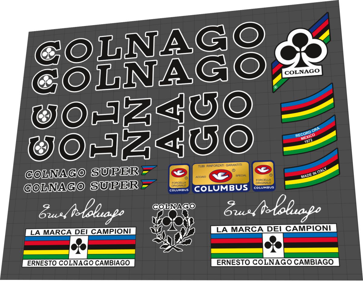 1970s Colnago Super Black White Outline Frame Decal Set | Velovyn ...