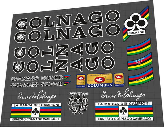 1970s Colnago Super Black White Outline Frame Decal Set