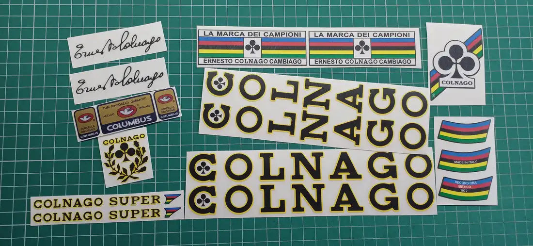 1970s Colnago Super Black Yellow Outline Frame Decal Set