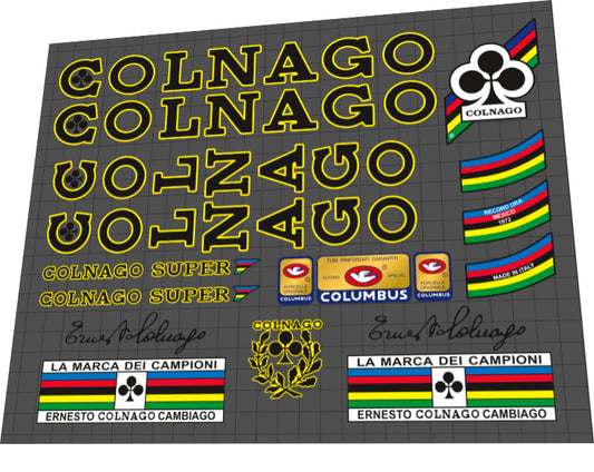 1970s Colnago Super Black Yellow Outline Frame Decal Set