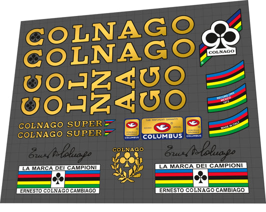 1970s Colnago Super Gold Black Outline Frame Decal Set