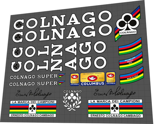 1970s Colnago Super White Black Outline Frame Decal Set