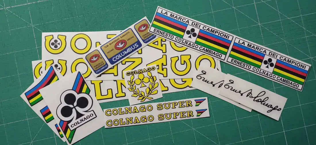 1970s Colnago Super Yellow Black Contour Frame Decal Set