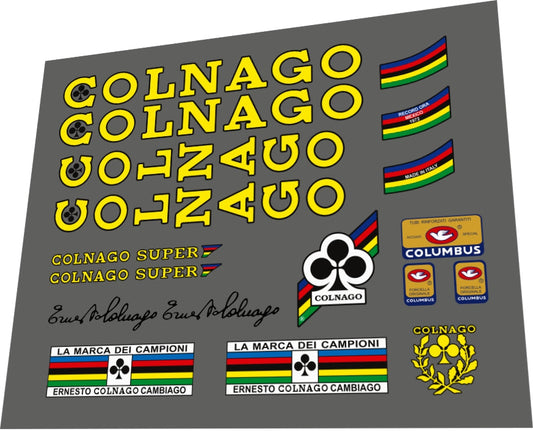 1970s Colnago Super Yellow Black Contour Frame Decal Set