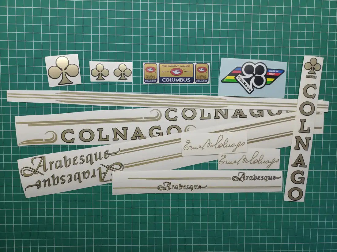 1983 Colnago Arabesque Mirror Gold Black Contour Frame Decal Set