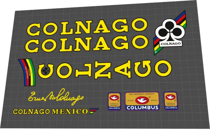 Colnago Nuovo Mexico Yellow/Black Contour Frame Decal Set - 1980