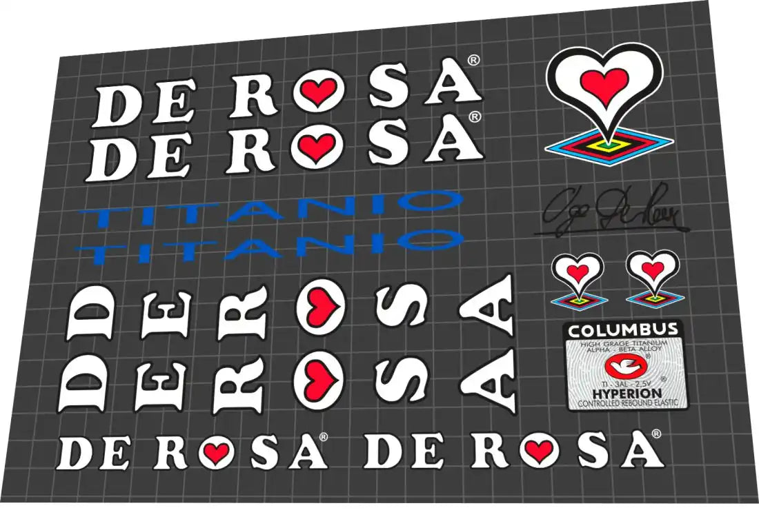 1994 De Rosa Titanio White Black Contour Blue Frame Decal Set