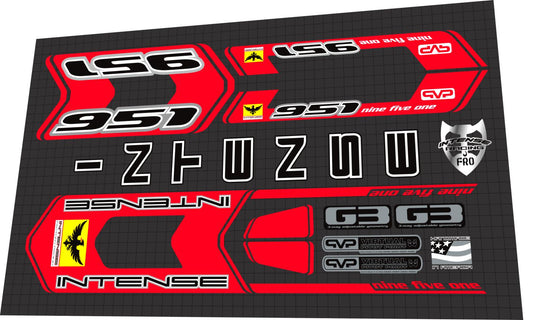 2009 Intense 951 FRO Red Frame Decal Set