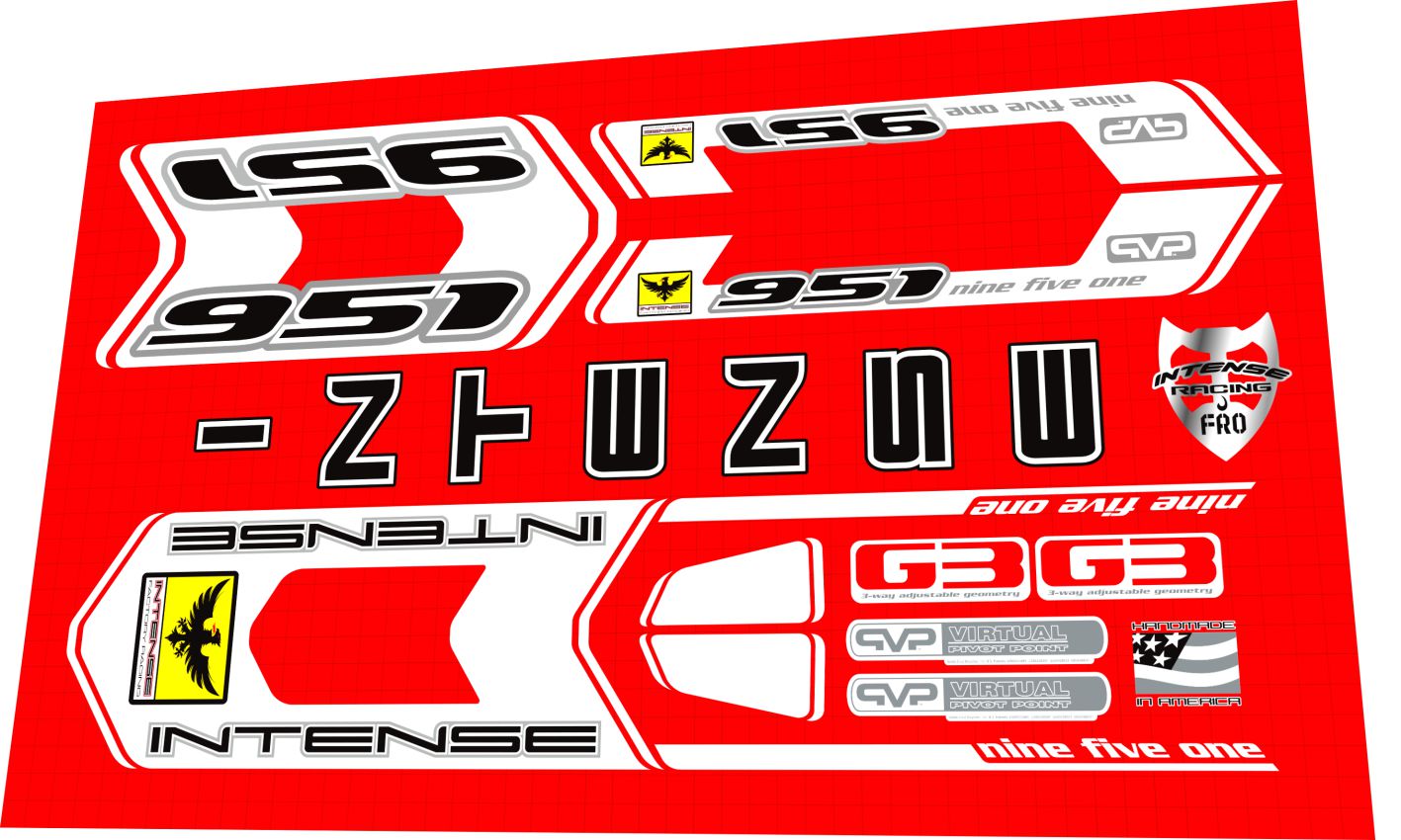 2009 Intense 951 FRO White Frame Decal Set