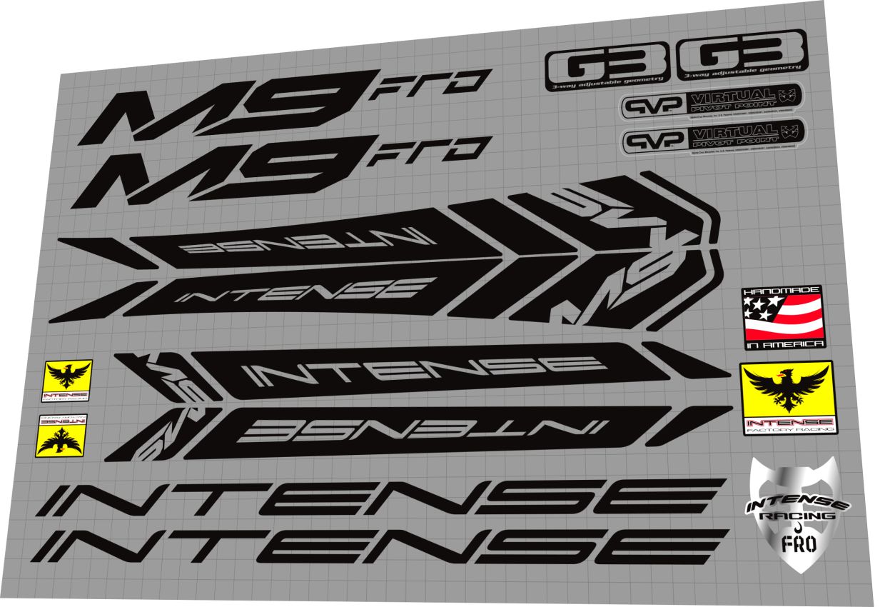 2010 Intense M9 FRO Matte Black Frame Decal Set