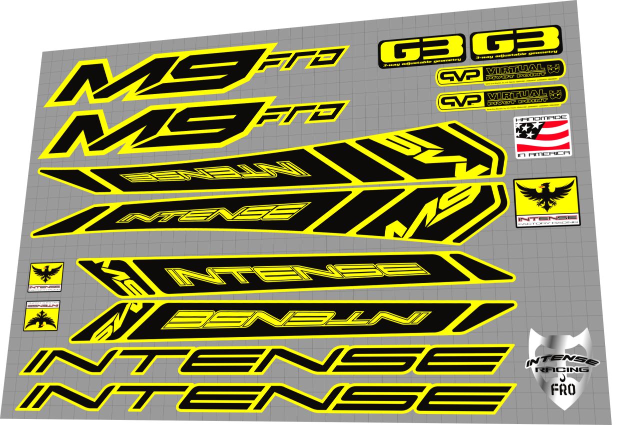 2010 Intense M9 FRO Yellow Frame Decal Set