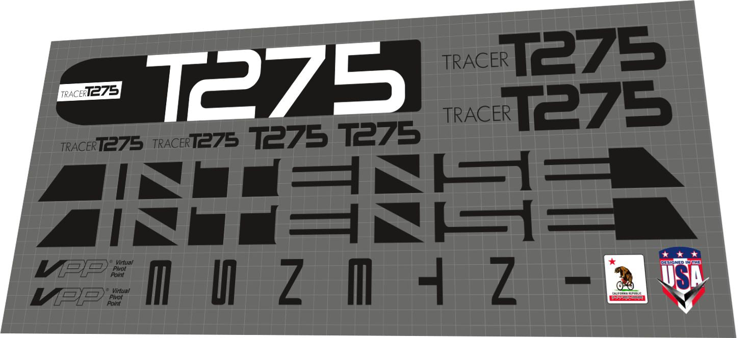 2016 Intense Tracer T275 Black Frame Decal Set