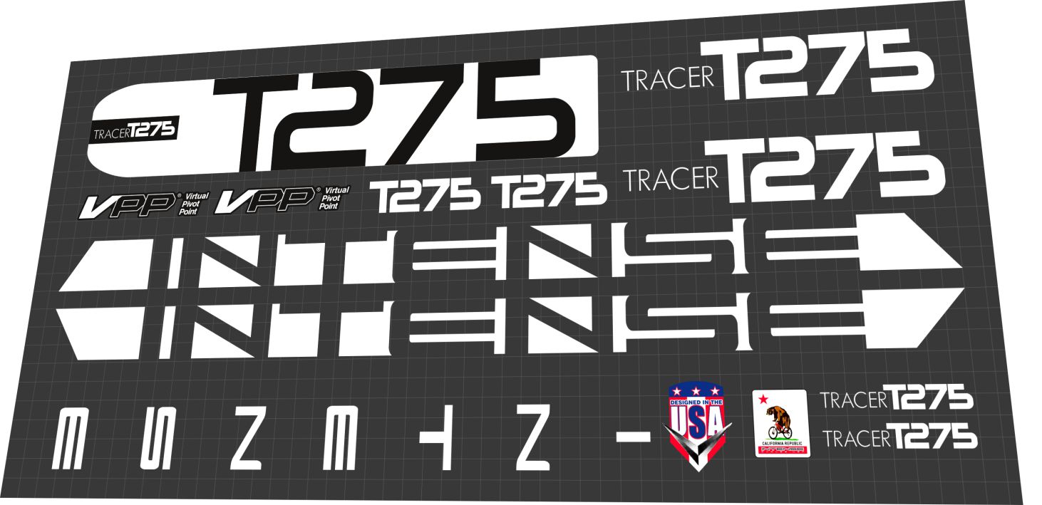 2016 Intense Tracer T275 White Frame Decal Set