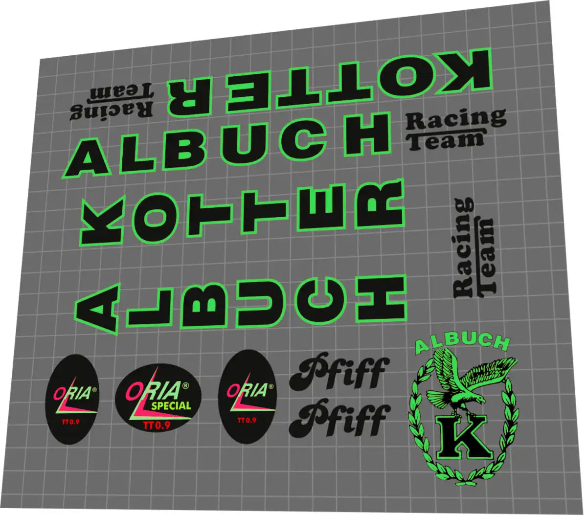 1988 Kotter Albuch PFIFF Green Frame Decal Set