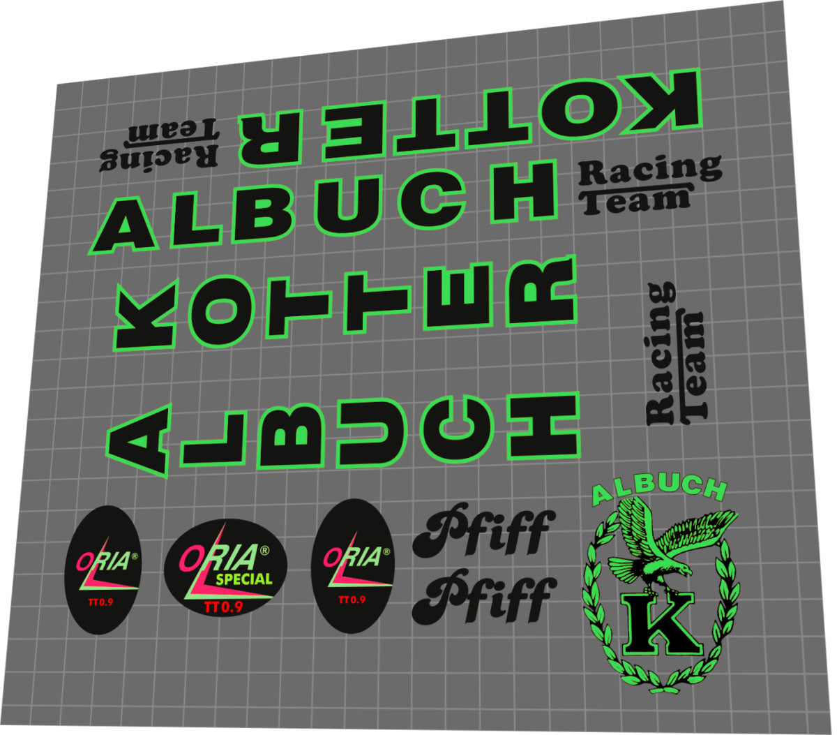 1988 Kotter Albuch PFIFF Green Frame Decal Set