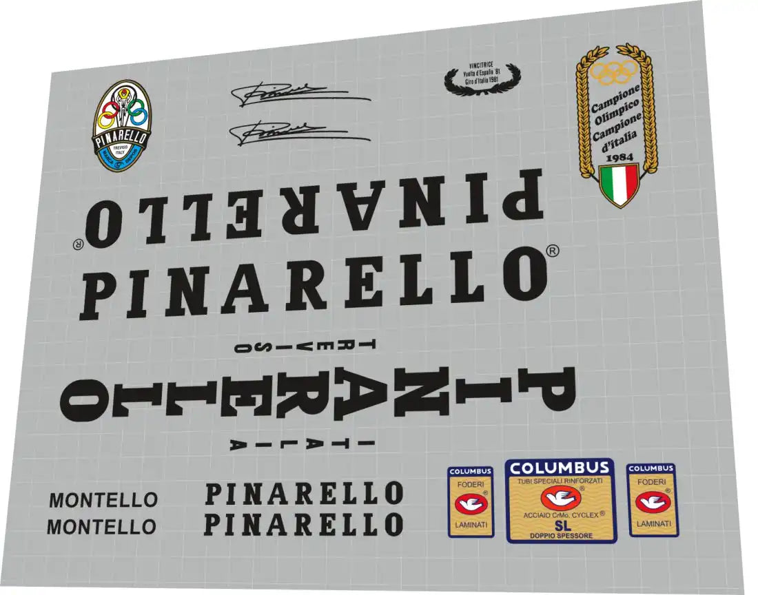 1985 Pinarello Montello SL Black Frame Decal Set