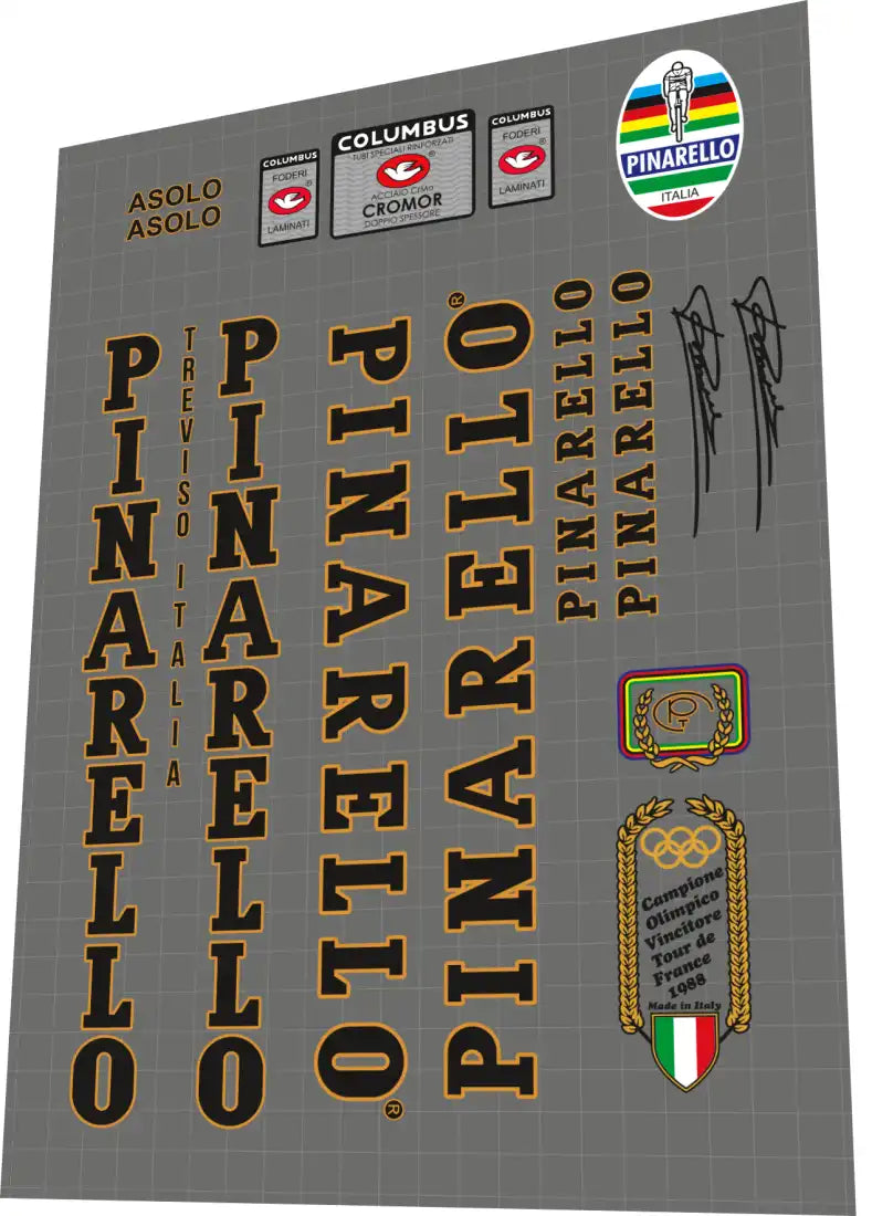 1988 Pinarello Asolo Black-Gold Frame Decal Set