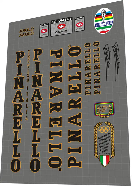 1988 Pinarello Asolo Black-Gold Frame Decal Set